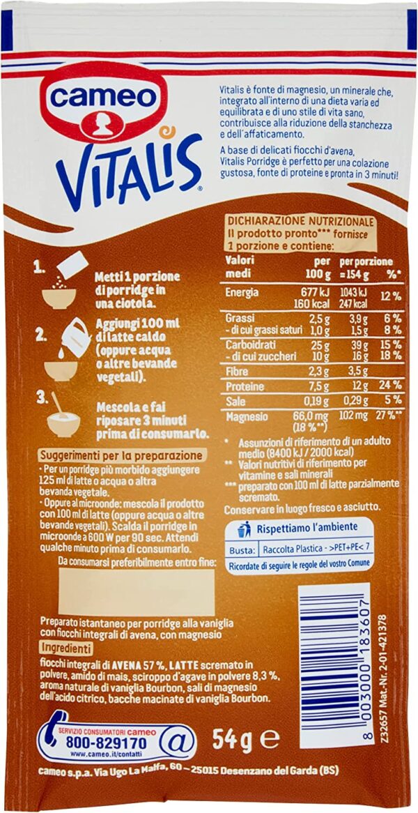 Cameo Vitalis Porridge Vaniglia 58g retro