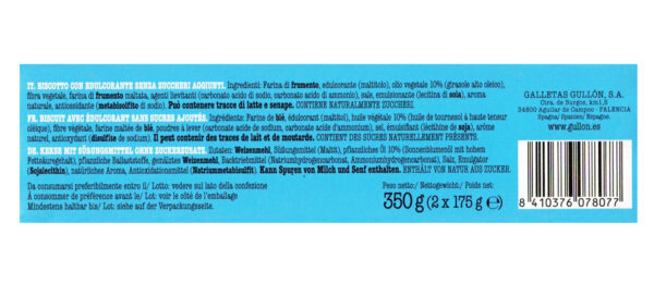 Gullon Petit Tostada Zero Zuccheri Aggiunti 350g ingredienti