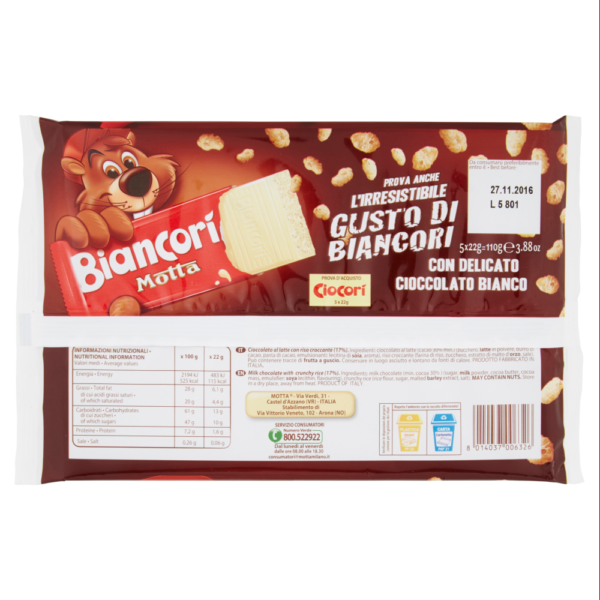 Motta Ciocorì Snack al Cioccolato a Latte 110g retro