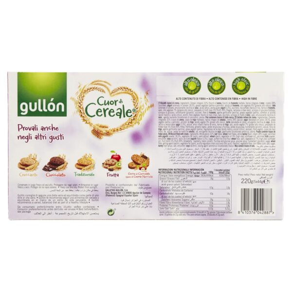 Gullon Cuor di Cereale Ripieno e Frutti Rossi 220g retro