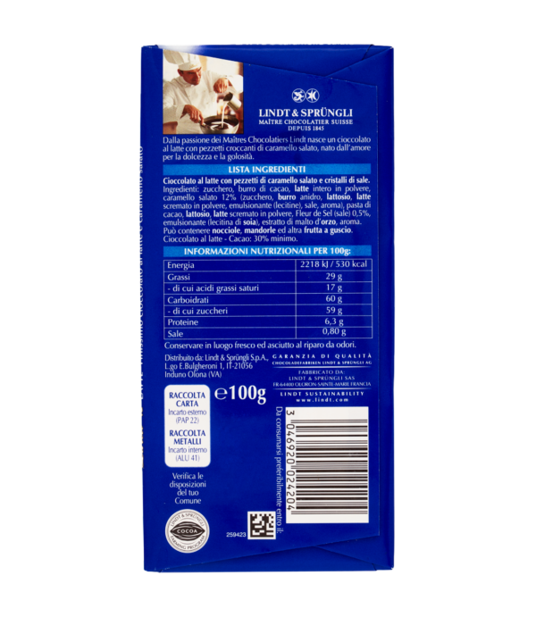 Lindt Tavoletta Caramello Salato 100g retro