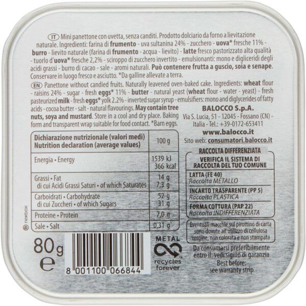 Balocco Mini Panettone Milan 80g ingredienti