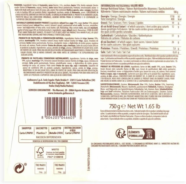 Tre Marie Pandoro Tradizionale Shopper 750g ingredienti