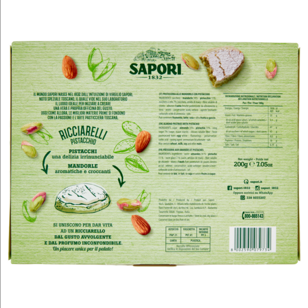 Sapori Ricciarelli con Pasta di Mandorle e Pistacchi 200g retro