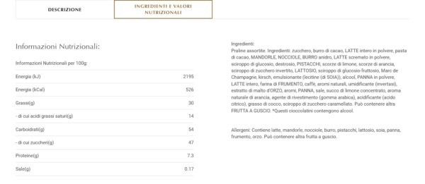 Lindt Confezione Mini Praline 100g ingredienti