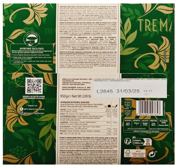 Tre Marie Panettone Pistacchio 950g retro