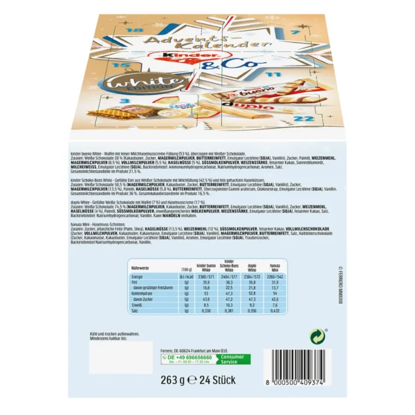 Kinder & Co. White Edition Calendario dell'Avvento 263g retro
