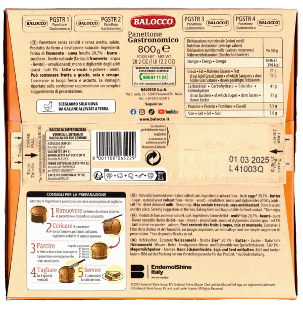 Balocco Panettone Gastronomico 800g ingredienti