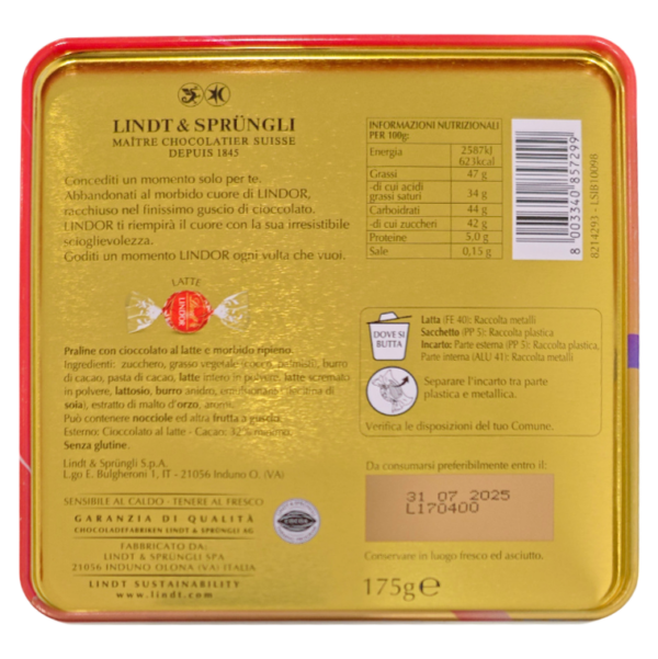 Lindt Lindor Escape LATTA Cioccolatini a Latte 175g ingredienti