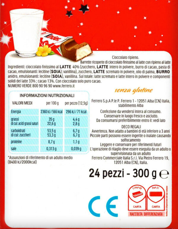 Kinder Cioccolato Christmas Edition Mezzo Metro 300g ingredienti