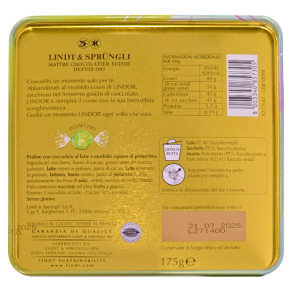 Lindt Lindor Escape LATTA Cioccolatini a Pistacchio 175g ingredienti