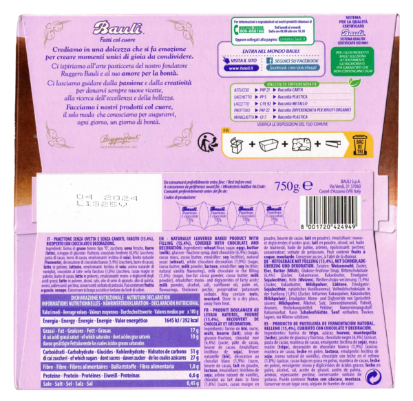 Bauli Panettone 3 Cioccolati 750g ingredienti