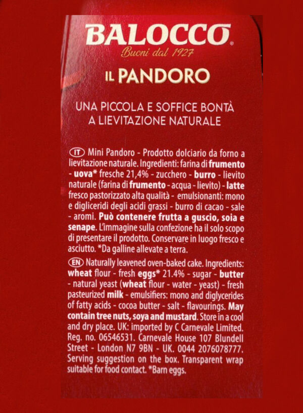 Balocco Mini Pandoro Classico 80g ingredienti
