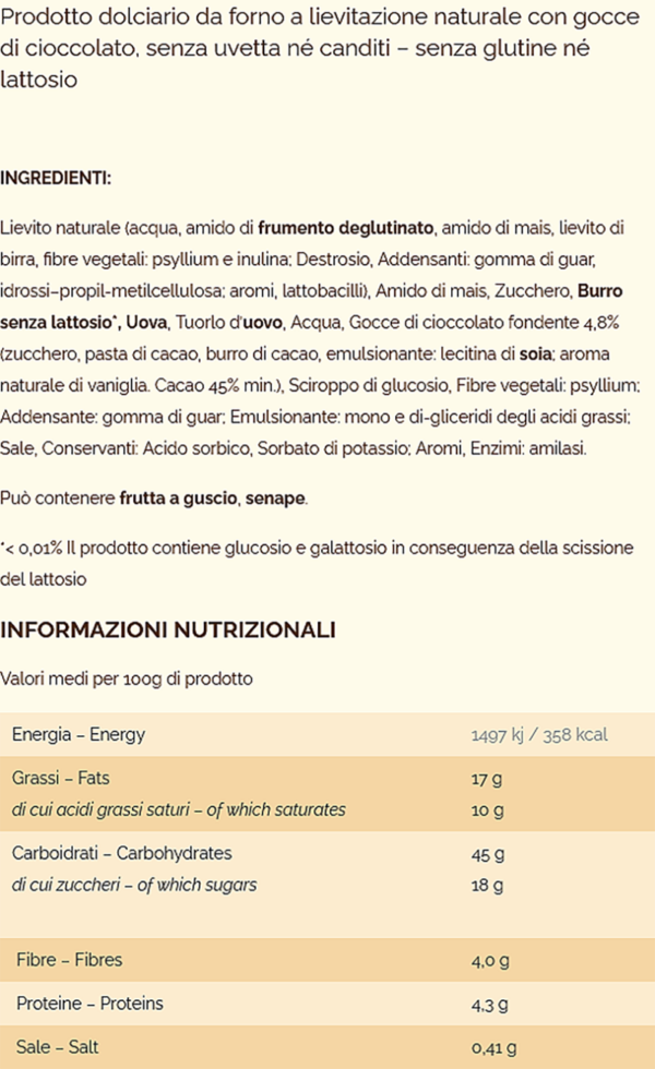 Giampaoli Panettone con Gocce di Cioccolato 400g ingredienti