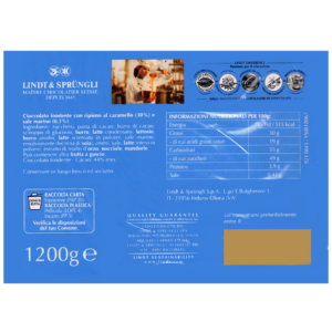 Lindt Lindor Squares Cioccolato Fondente e Caramello Salato Bocca di Lupo 1200g retro