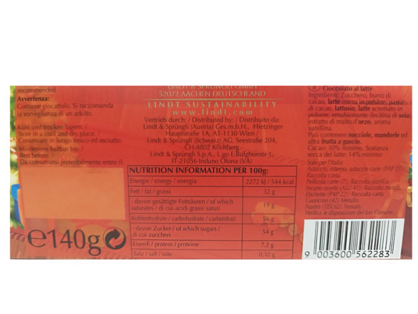 Lindt Orsetto Teddy al Latte con Carte UNO 140g ingredienti