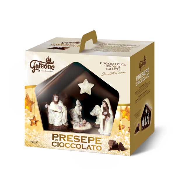 Galeone Presepe di Cioccolato Fondente e al Latte Decorato a Mano 700g