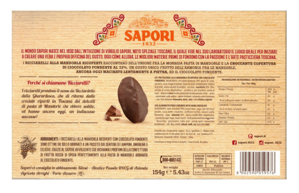 Sapori Ricciarelli Cioccolato e Mandorle 154g retro