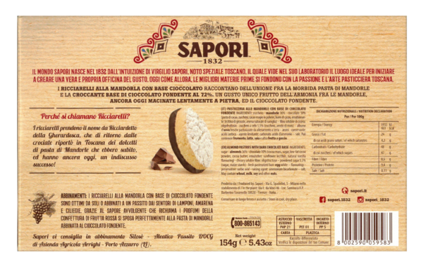 Sapori Ricciarelli Cioccolato e Mandorle 154g retro