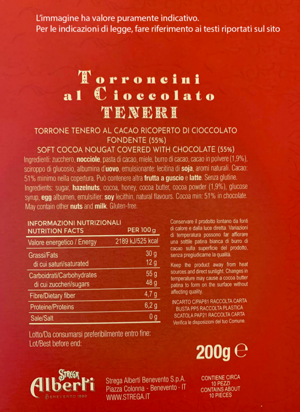 Strega Torroncini al Cioccolato Teneri 200g ingredienti