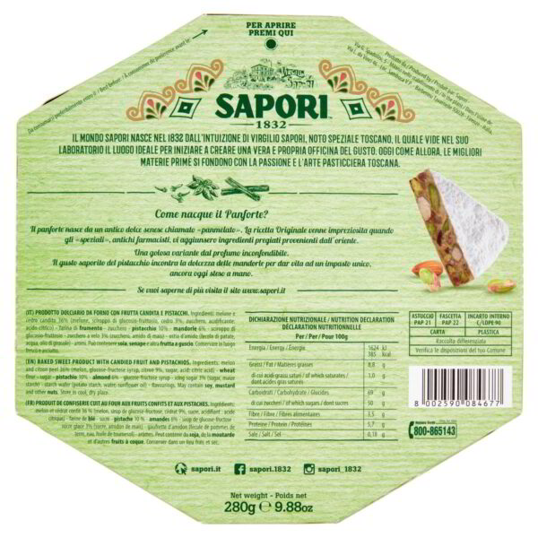 Sapori Panforte Pistacchio 280g retro