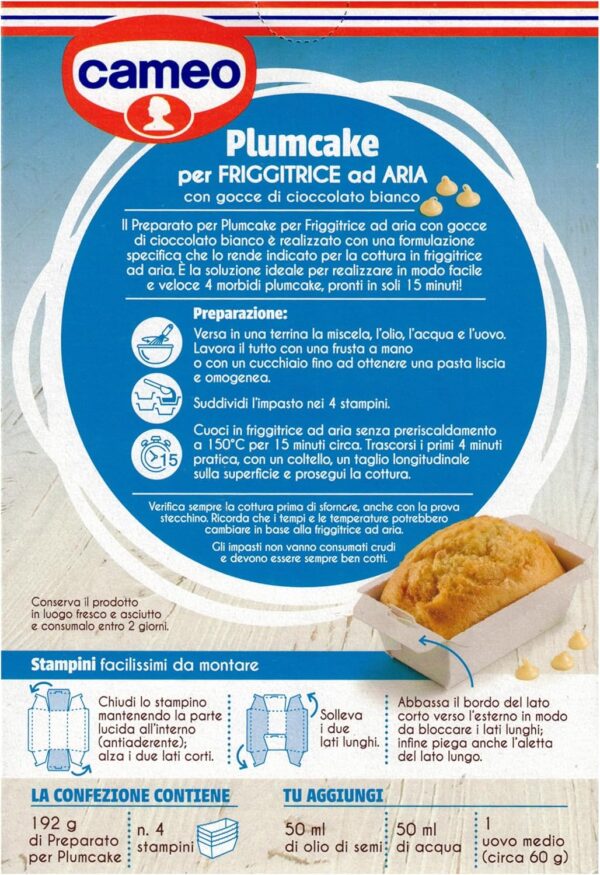 Cameo Kit Plumcake con Gocce di Cioccolato Bianco 192g retro