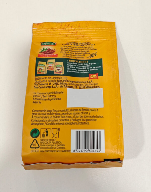 Autentica Trattoria San Carlo Bruschetti Crostini Peperoncino e Origano Box 10x50g retro