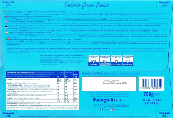 Melegatti Delizia Gran Babà 750g retro