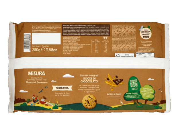 Misura Fibrextra Biscotti Farina Integrale con Gocce Cioccolato 280g ingredienti