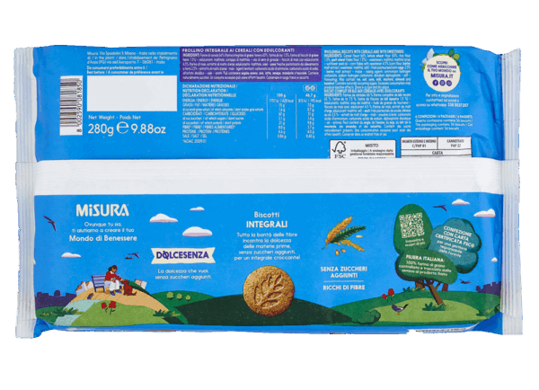 Misura Dolcesenza Biscotti Integrali con Cereali Senza Zuccheri Aggiunti 280g ingredienti