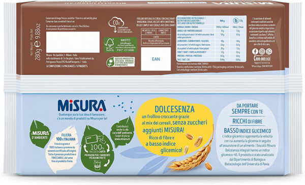 Misura Dolcesenza Biscotti Integrali con Cereali Senza Zuccheri Aggiunti 280g retro