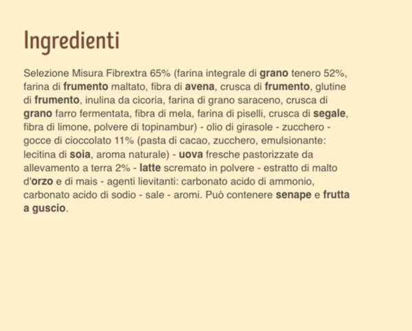 Misura Fibrextra Biscotti Farina Integrale con Gocce Cioccolato ingredienti