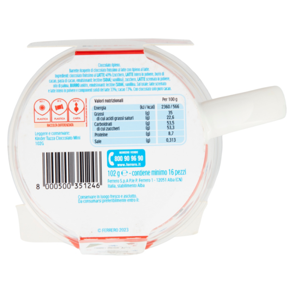 Kinder Tazza con Cioccolato Mini 102g retro