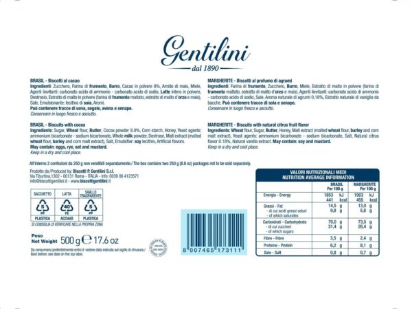 Gentilini Biscotti Confezione in Latta 500g retro