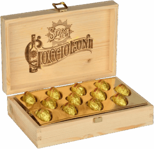 Strega Goccioloni Scrigno in Legno con Cioccolatini Fondenti Ripieni di Liquore 310g