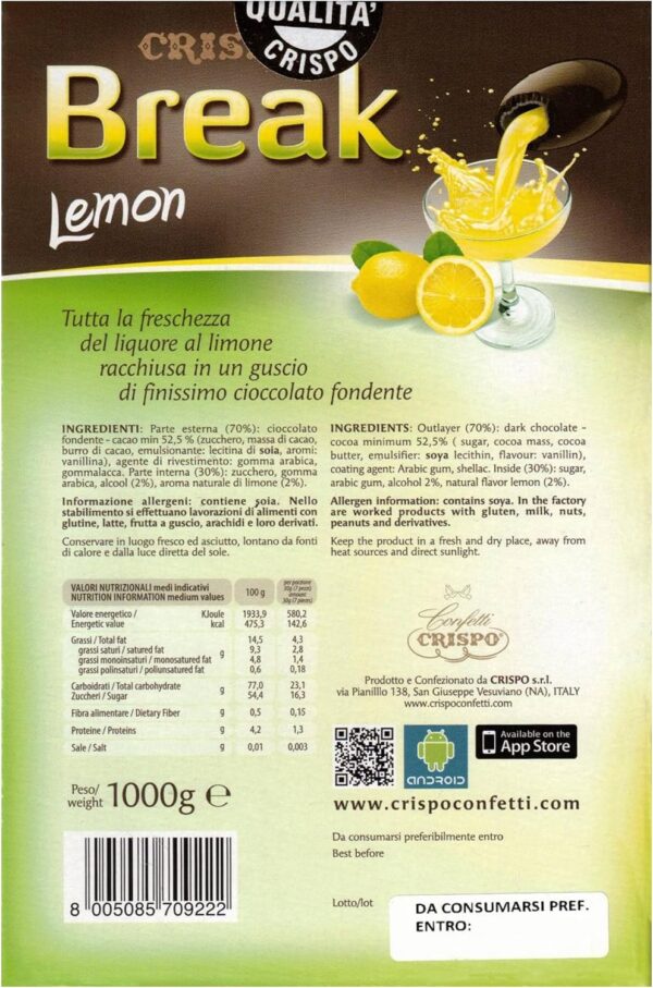 Crispo Break Lemon Cioccolato Fondente Ripieno di Liquore al Limone 1kg