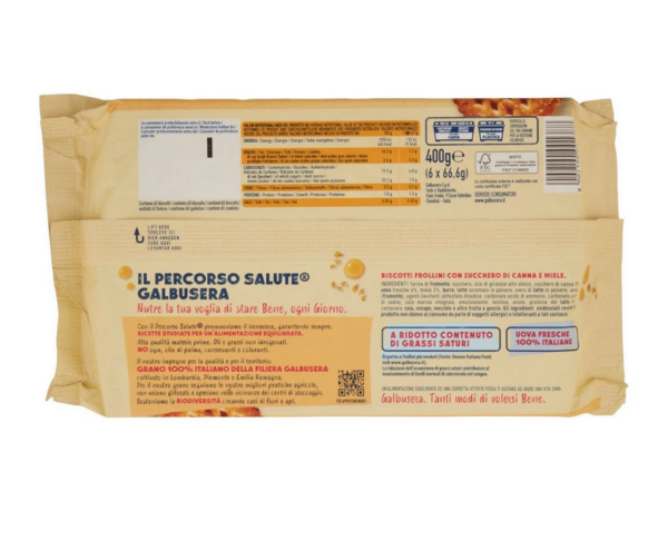 Galbusera TheFroll Biscotto con Miele e Zucchero di Canna 400g retro