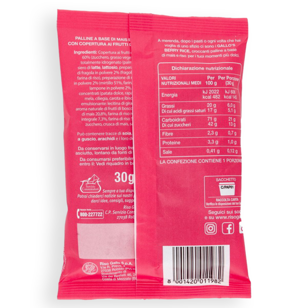 Gallo's Berry Rice con Riso Rosso e Frutti di Bosco 30g ingredienti