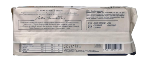 Gentilini Osvego Biscotti Secchi al Malto e Miele 250g retro