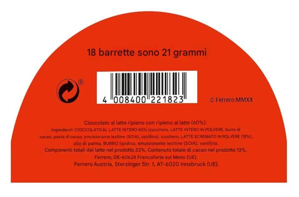 Kinder Maxi (Riegel) Big Pack 18 Barrette 378g ingredienti