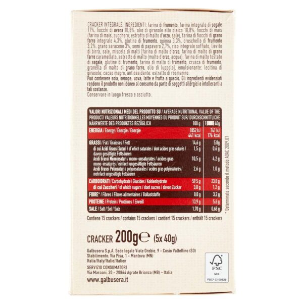 Galbusera BelleBuone Cracker Integrale ai 5 Cereali 200g