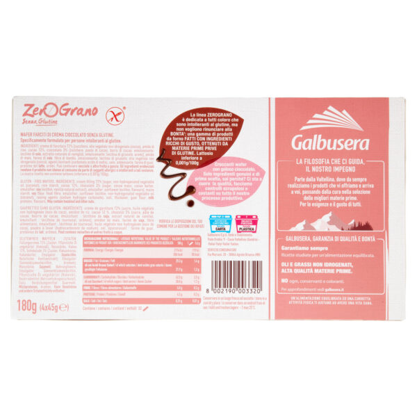 Galbusera ZeroGrano Wafer Cioccolato Senza Glutine 180g
