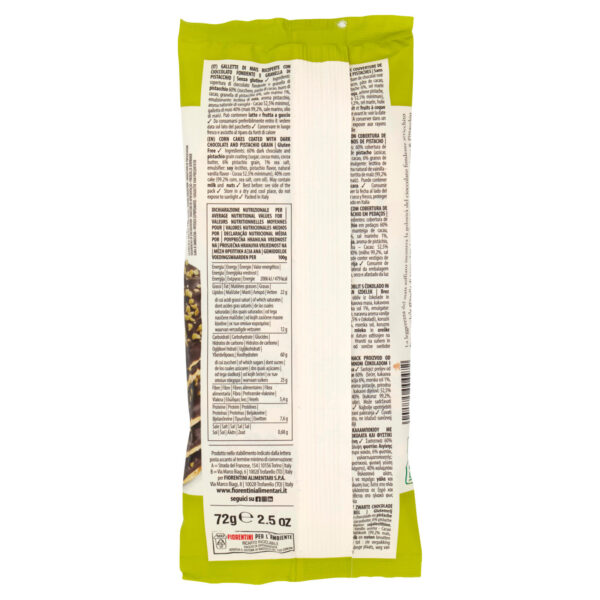 Fiorentini Choco Mais Gallette di Mais con Cioccolato Fondente e Pistacchio 72g lato