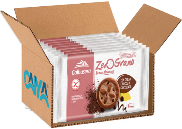Galbusera ZeroGrano Frollino con Cacao e Gocce di Cioccolato Senza Glutine e Senza Lattosio box