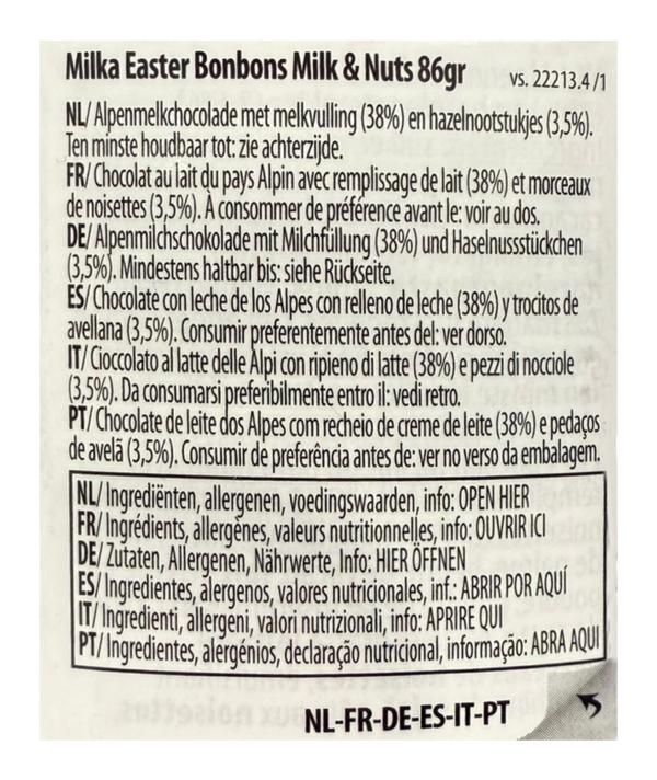 Milka Bonbons Ovetti Latte e Nocciola 86g ingredienti