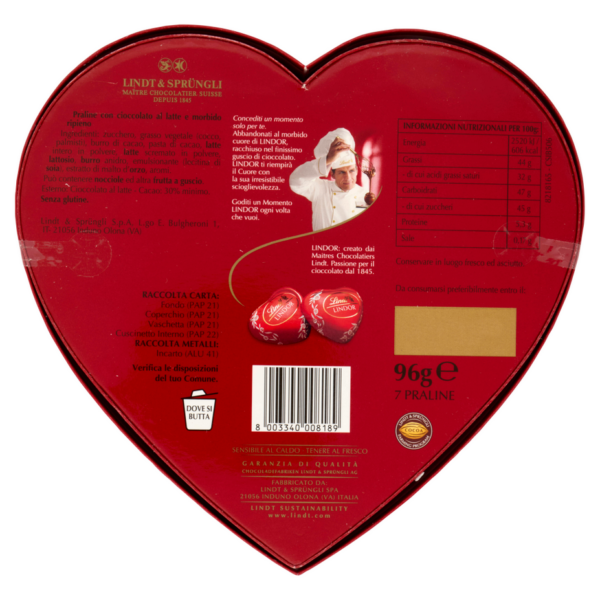 Lindt Lindor Scatola Cuore a Latte 96g retro