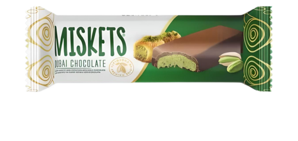 Miskets Dubai Chocolate Barretta di Cioccolato con Ripieno di Kadayif Croccante e Pistacchi 25g