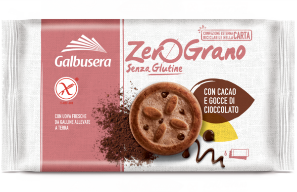 Galbusera ZeroGrano Frollino con Cacao e Gocce di Cioccolato Senza Glutine e Senza Lattosio 220g
