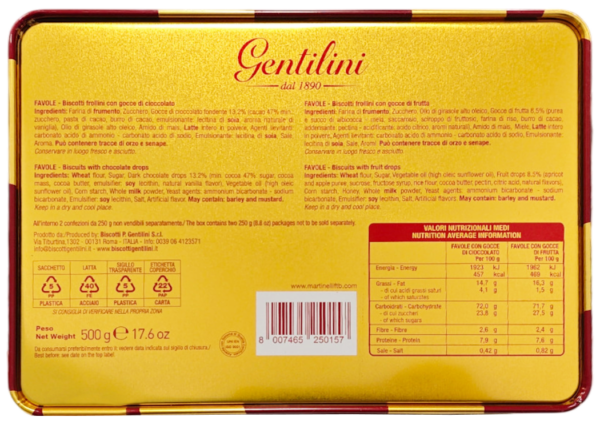 Gentilini Biscottiera Fontana di Trevi con biscotti Favole 500g ingredienti
