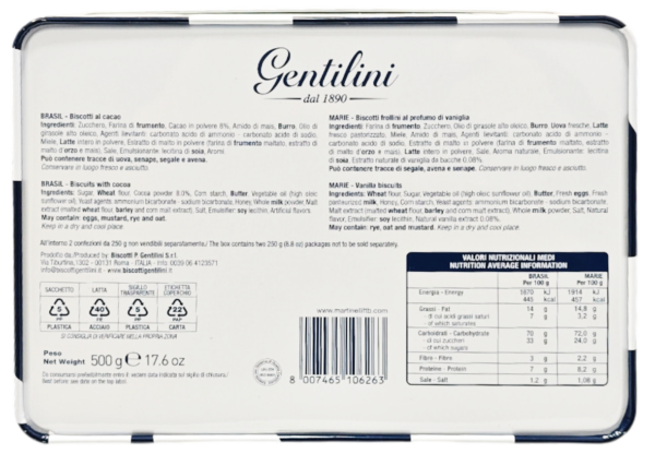 Gentilini Biscottiera San Pietro con Biscotti Brasil e Marie 500g ingredienti